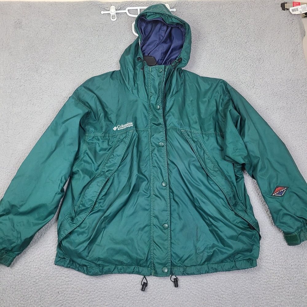 Vintage Columbia Jacket Womens XL Green Omni Tech Full Zip Packable Windbreaker